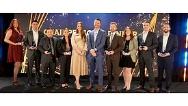 2025 On the Rise Award winners and Krista DeBrosse, director of trade show operations for PMMI