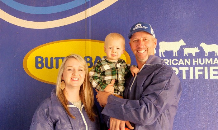 Butterball contract grower Travis Pittman with his wife Amanda and their one-year-old son, Carter