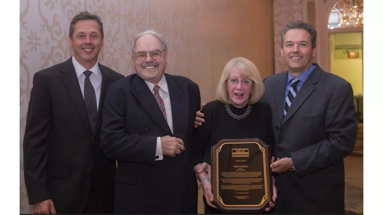 The Ludwig family celebrating Wolf’s induction into the Meat Industry Hall of Fame in 2015. Left to right: Peter Ludwig, Wolfgang “Wolf” Ludwig, Ursel Ludwig, Ralf Ludwig