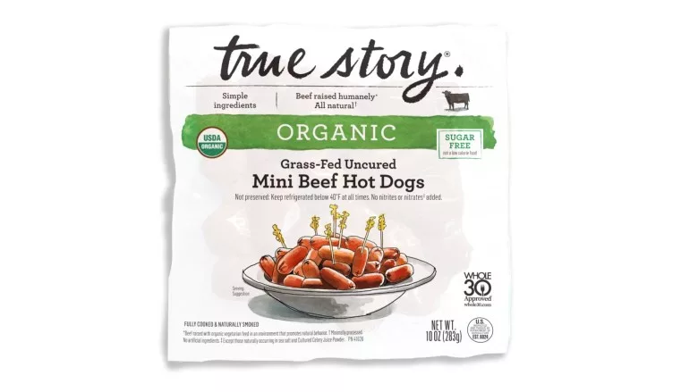 True Story Foods organic grass-fed mini beef hot dogs