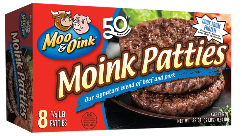 Moink Patties with 50th anniversary packaging