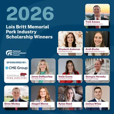 2026 winners of the Lois Britt Memorial Pork Industry Scholarship