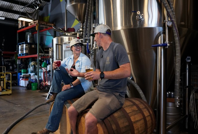 Rancher Alli Fender (left) of Flying F Ranch and Head Brewer Moe Katomski of Viewpoint Brewing Co. 