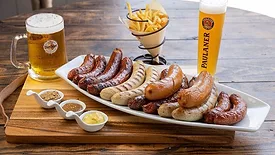 A sausage platter and German beer at Wurst Fest at Old World Huntington Beach