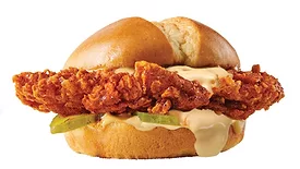 Atomic Wings queso on chicken sandwich