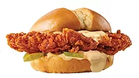 Atomic Wings queso on chicken sandwich