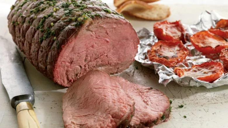 Top sirloin petite roast with parmesan roasted tomatoes