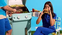 Pre Brands Girl eating a hamburger