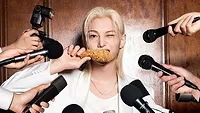 Felix, a member of global K-pop group Stray Kids, eating bb.q Chicken Felix, a member of global K-pop group Stray Kids, eating bb.q Chicken