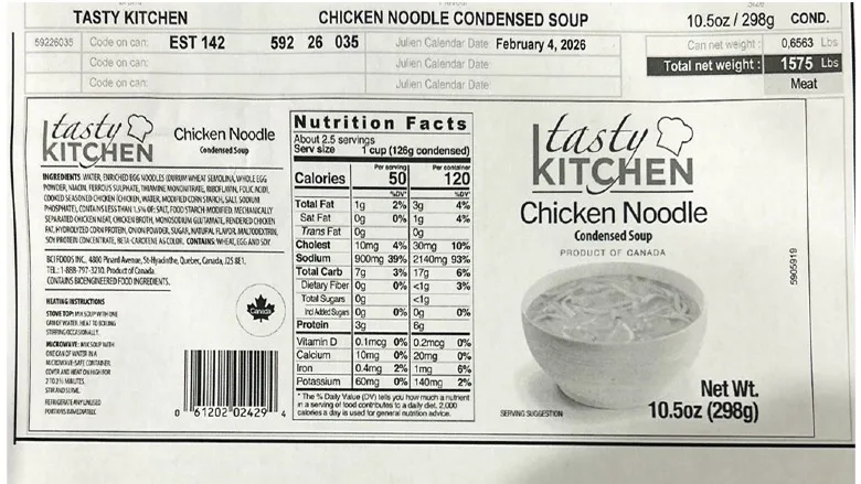 Recalled chicken noodle soup product