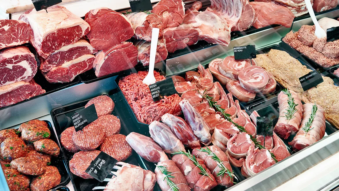 Irish Angus sirloin, burgers and some other kind of meat.