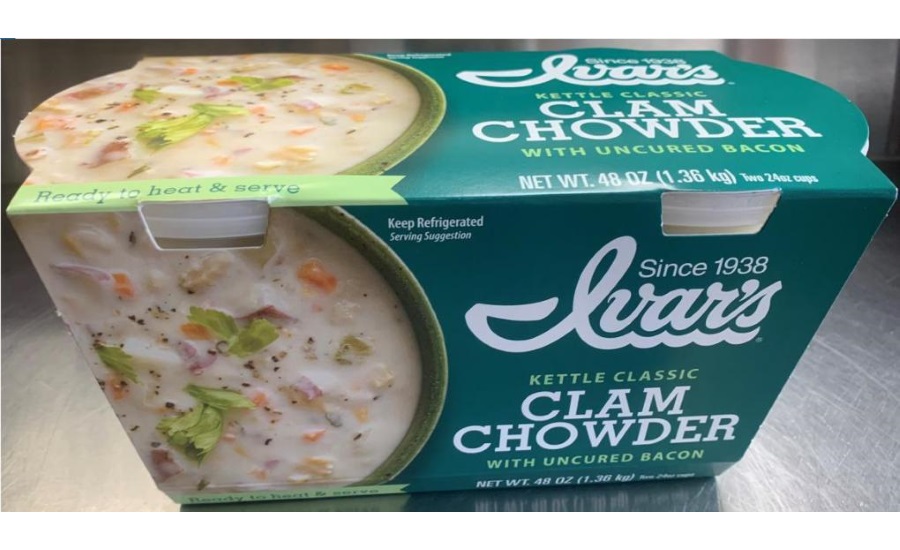 Clam chowder with uncured bacon recalled, product may contain hard plastic pieces