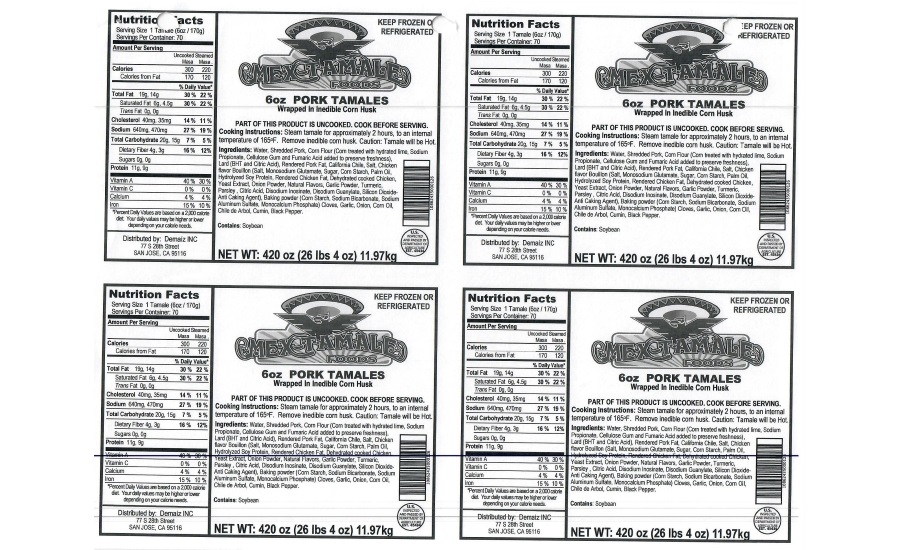 Beef and pork tamale recall due to misbranding and undeclared allergen