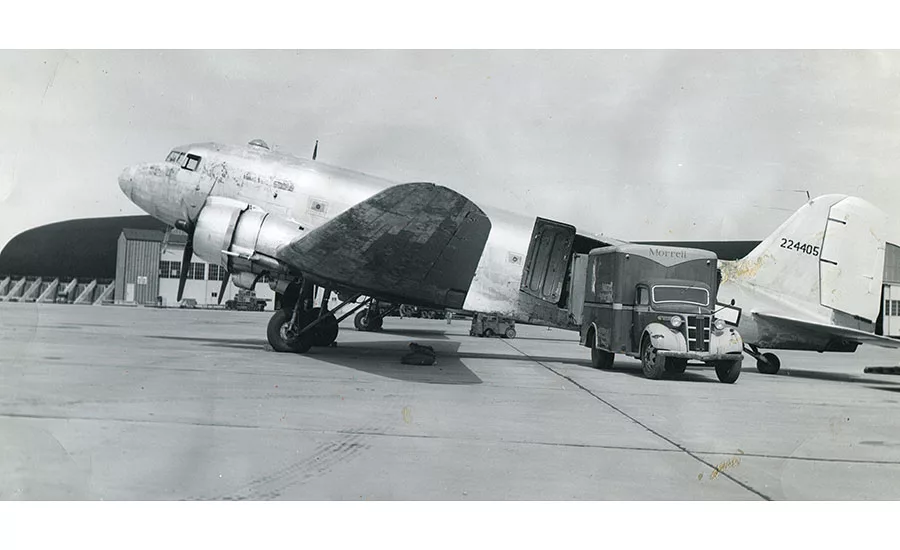 In 1945, a transport plane was sent to Topeka, Kan., to pick up two shipments of 6,000 total pounds of meat