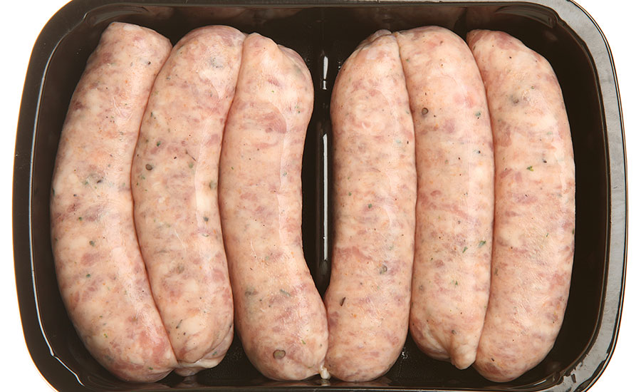 Sausages in tray