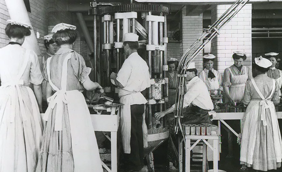 Inside an early meat packing plant