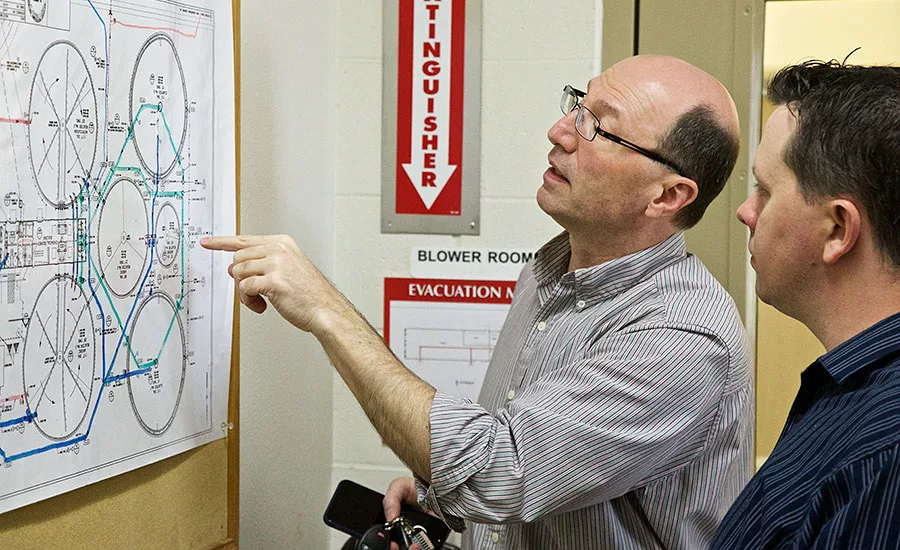 James Marnatti of Foster Farms describes the schematic of the BNR (biological nutrient removal) system