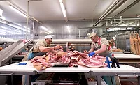 Meat Plant Workers U.S. meatpacking plants still depend on worker skills for cutting, deboning and trimming.