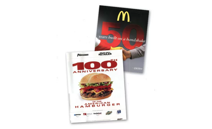 The "100th Anniversary of the American Hamburger" and "50 Years Built on a Handshake" covers