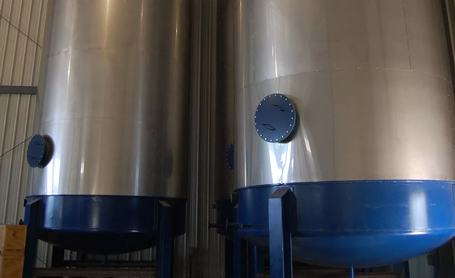 Large tanks, located inside Rantoul Foods' new rendering facility, that will hold finished rendered product