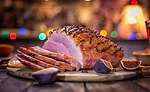 Holiday Ham with Christmas Lights in the Background