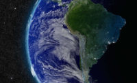Aerial View of Earth Focused on South America