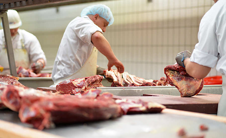 meat processor slicing meat