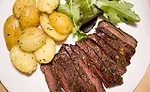 Beef Tenderloin, Potatoes, and Salad on Plate