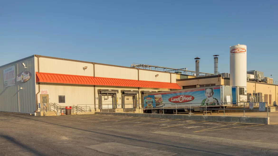 The back of the Land O’Frost’s Lansing, Ill., facility showing a loading trailer.