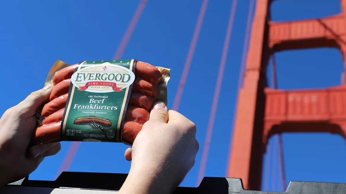 Evergood Foods Old Fashioned Beef Frankfurters packaged in a 12 oz or 13 oz set of 5 links