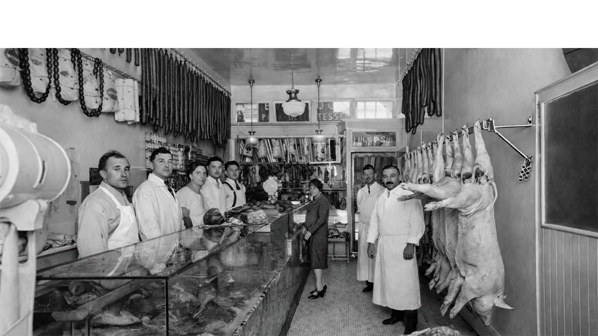 a vintage butcher shop, likely from the early-to-mid 20th century