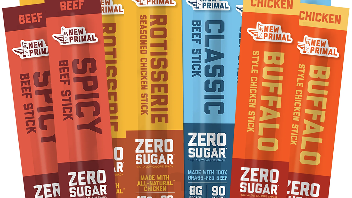 These are The New Primal grass-fed beef and chicken snack sticks