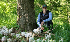 Matthew Wadiak with Heirloom Chickens