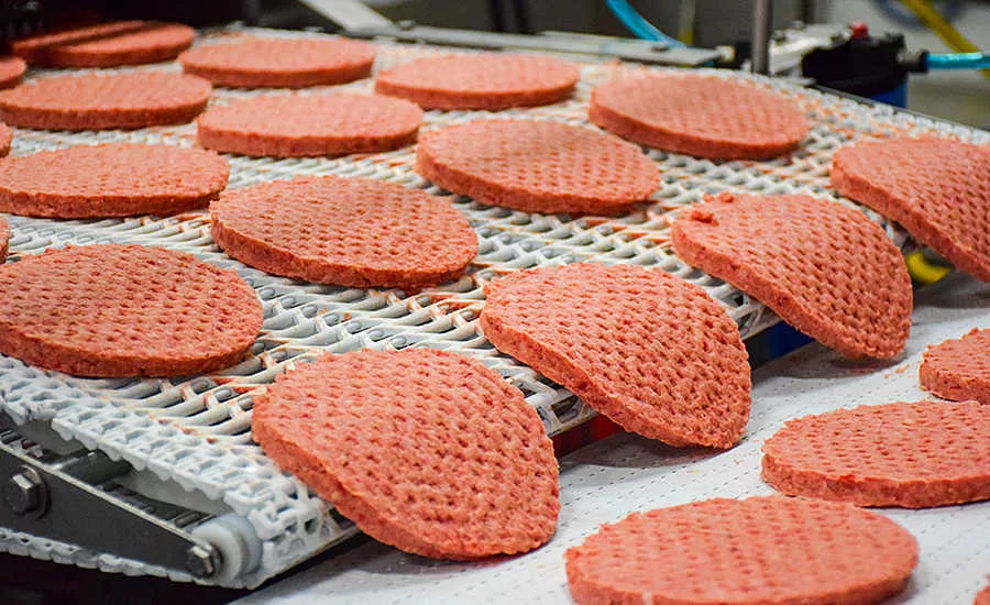 Meat Patties on Conveyor Belt