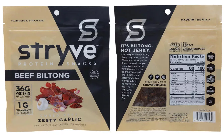 Stryve's Zesty Garlic Biltong Packaging